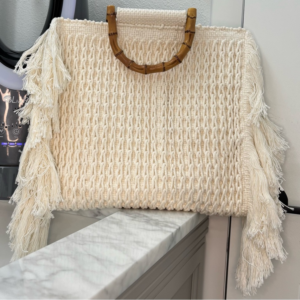 Fringe Totebag with Bamboo Handles Canvas